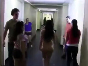 Nudst coeds streaking at the dormitory