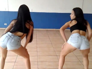 Latin young ladies showcase bum dirty dancing and wiggling