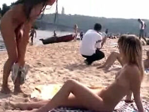 Ukrainian naturist beach, 2 young woman ladies naked in